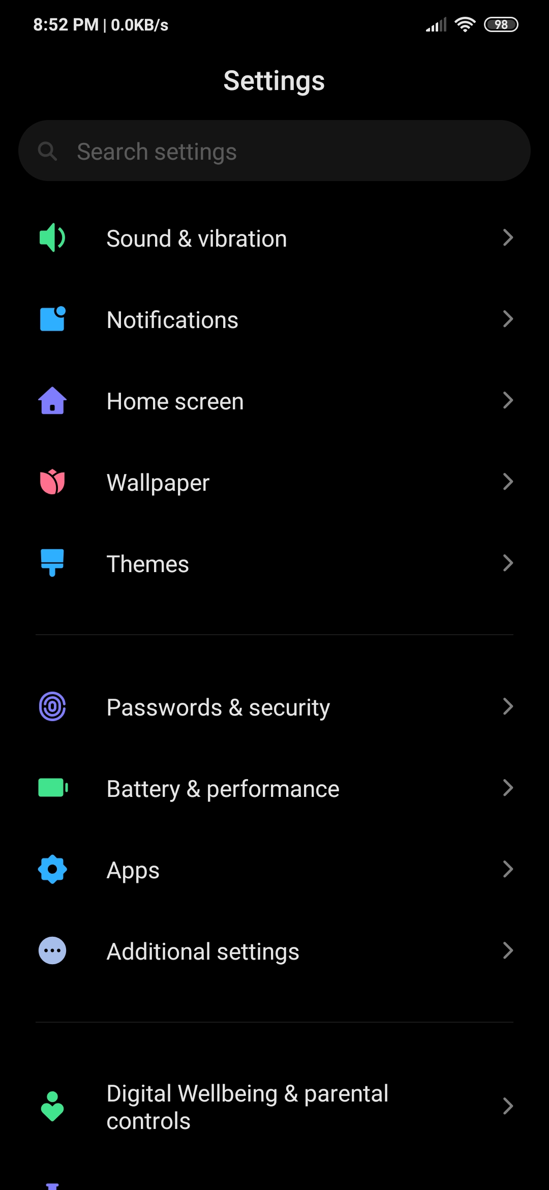 app settings in MIUI