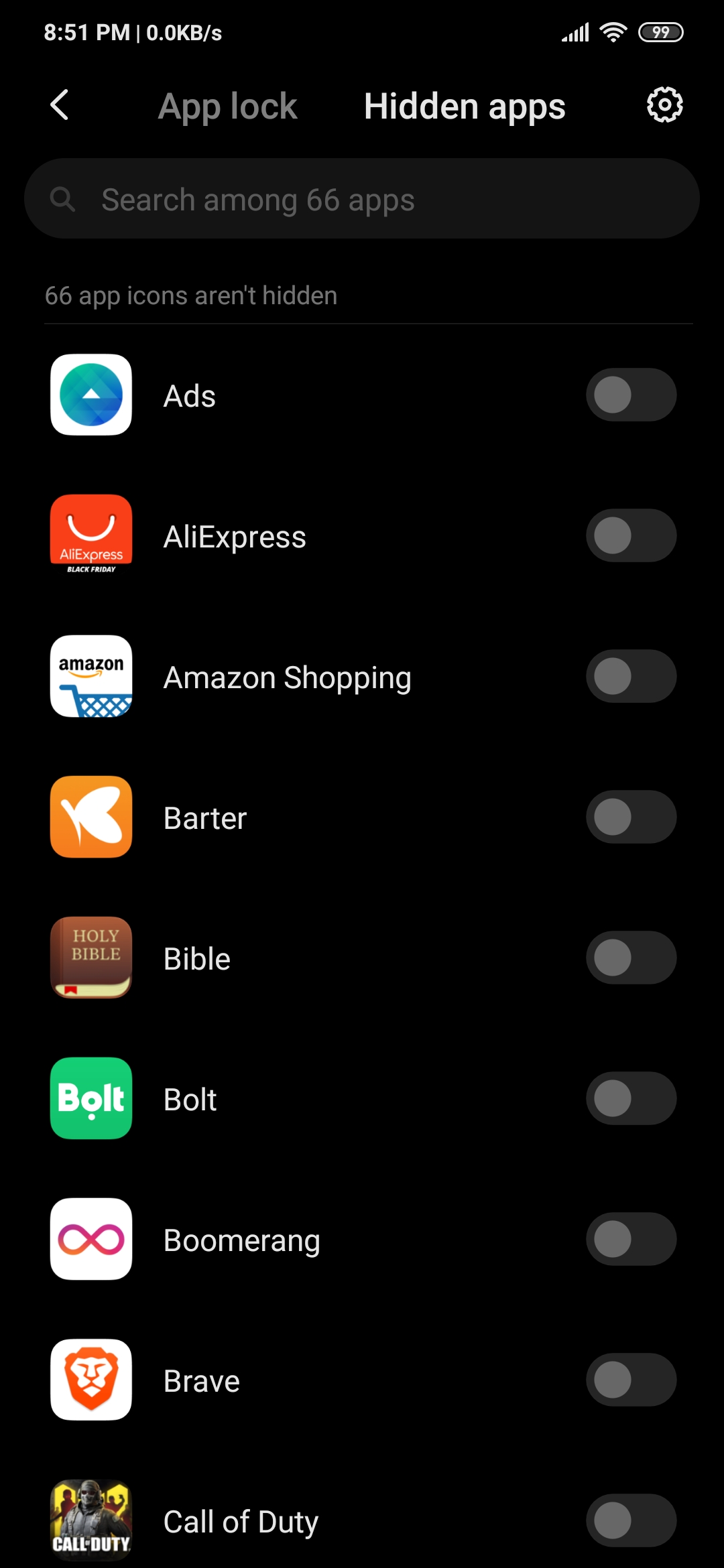 how to hide apps in MIUI